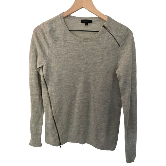 J. Crew Merino Merino Wool Asymmetrical Zip Sweater Grey Women's Size Medium - Picture 2 of 6